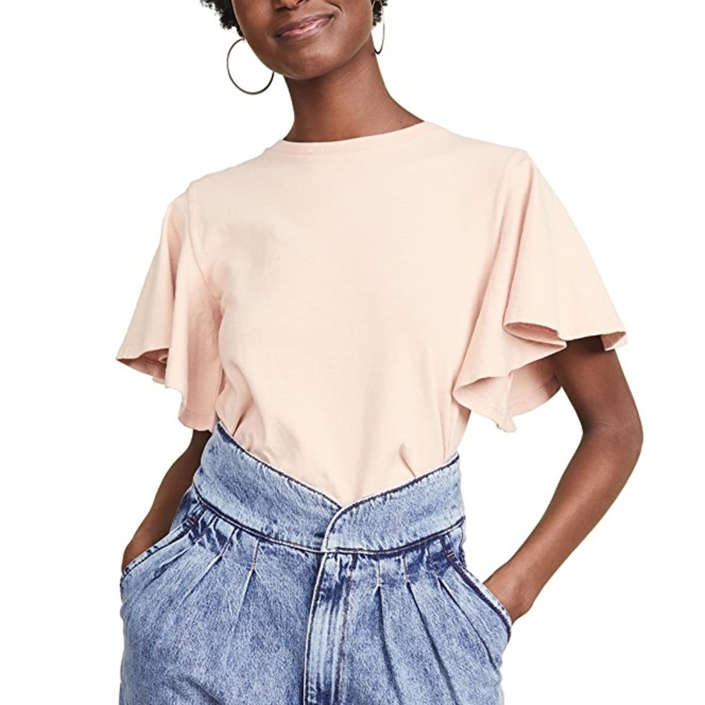 Citizens Of Humanity Peach Short Sleeve Ruffle Tee
